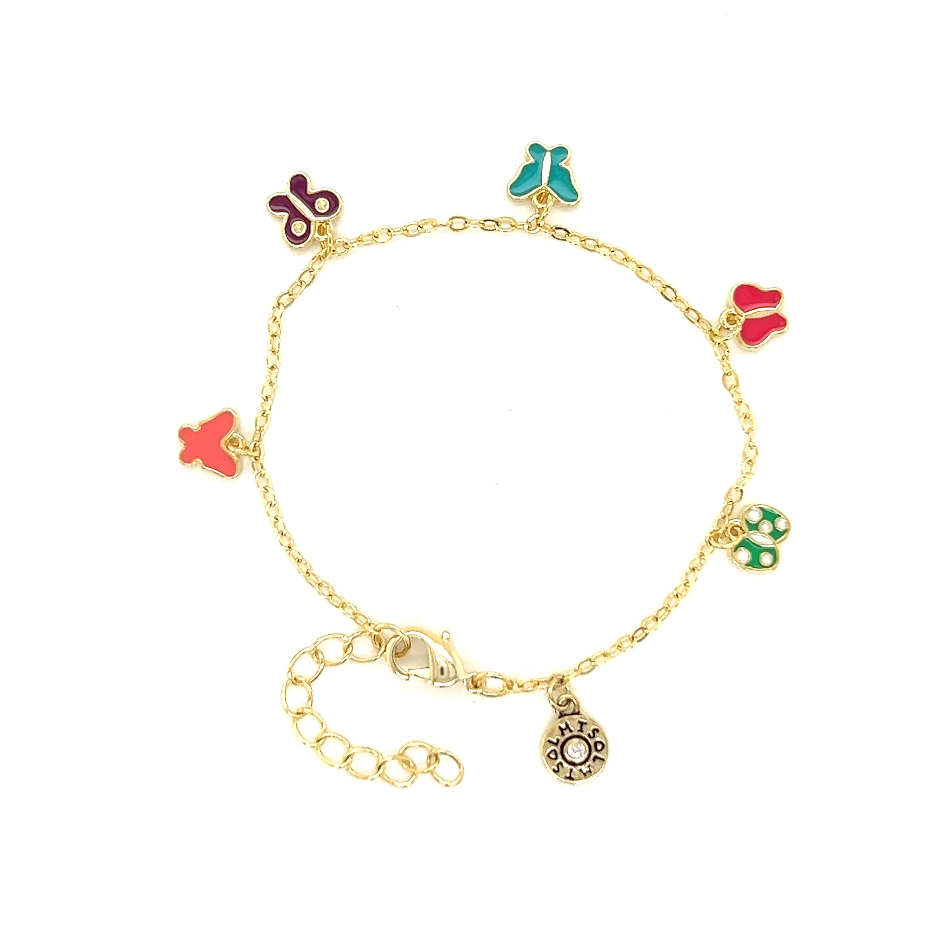 Multi Colored Enamel Butterfly Charm Bracelet