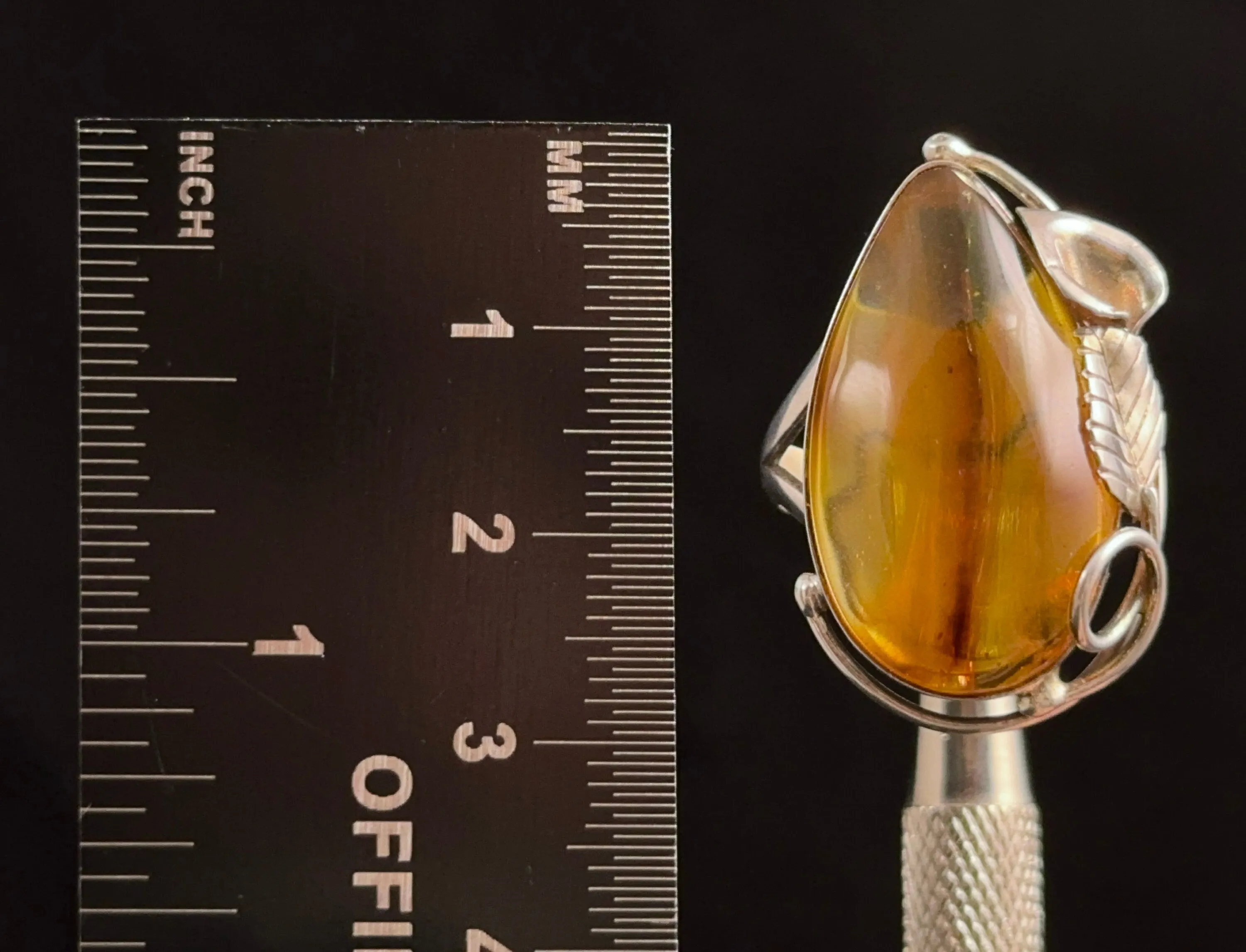 Natural AMBER Ring - Adjustable - Genuine Sterling Silver Ring with a Polished AMBER Center Stone, 53761