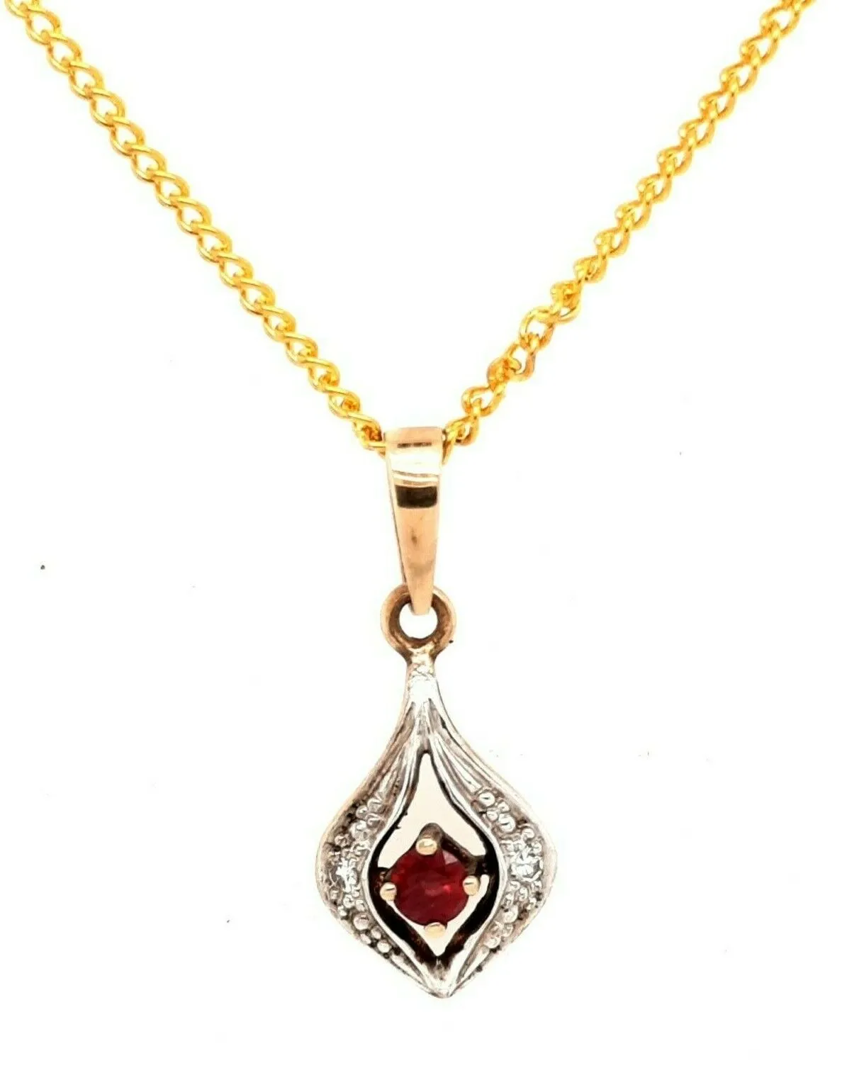 Natural Ruby & Diamond 9ct Yellow Gold Pendant Fine Gemstone Jewellery