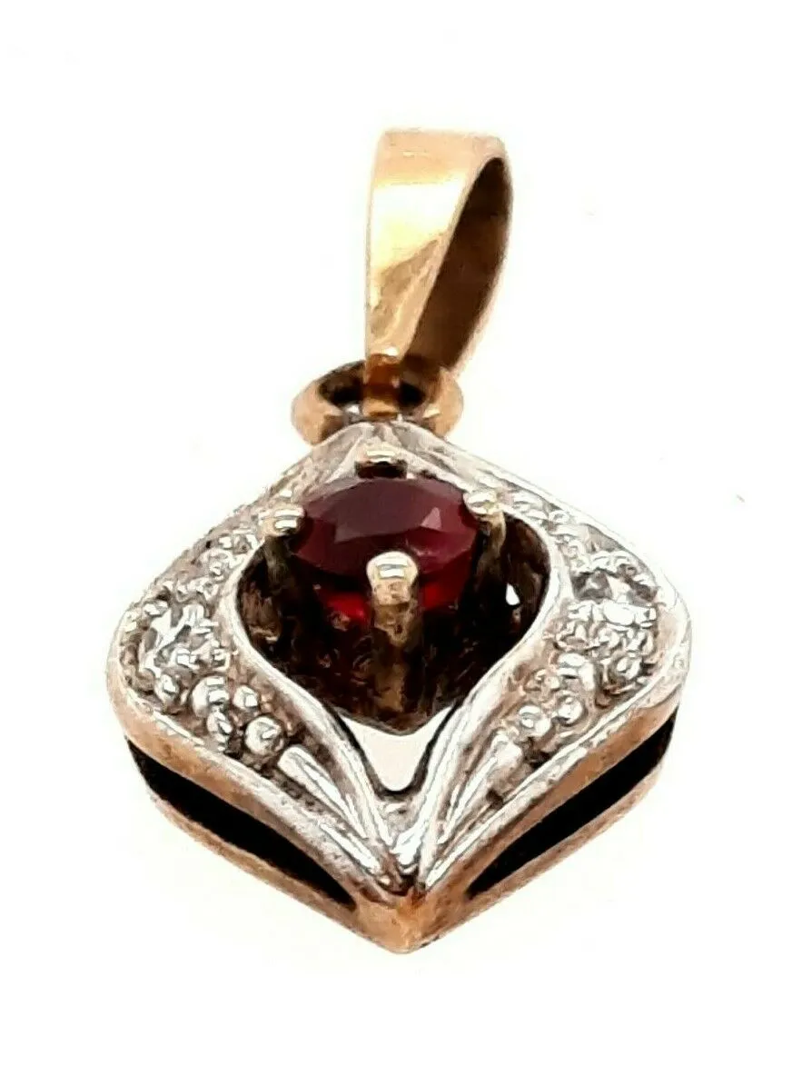 Natural Ruby & Diamond 9ct Yellow Gold Pendant Fine Gemstone Jewellery