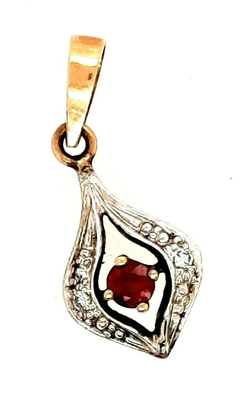 Natural Ruby & Diamond 9ct Yellow Gold Pendant Fine Gemstone Jewellery