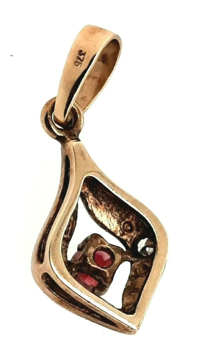 Natural Ruby & Diamond 9ct Yellow Gold Pendant Fine Gemstone Jewellery