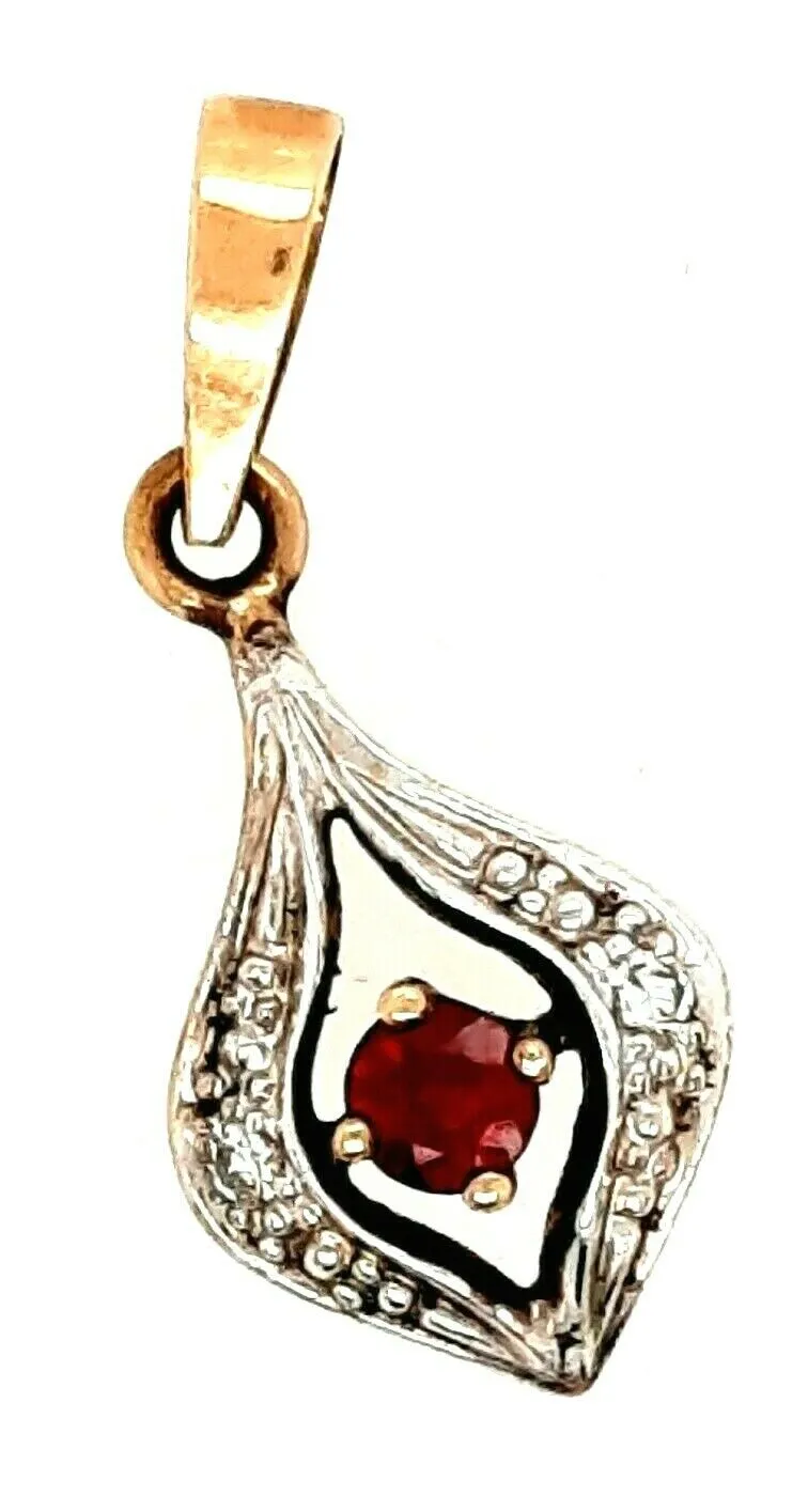 Natural Ruby & Diamond 9ct Yellow Gold Pendant Fine Gemstone Jewellery