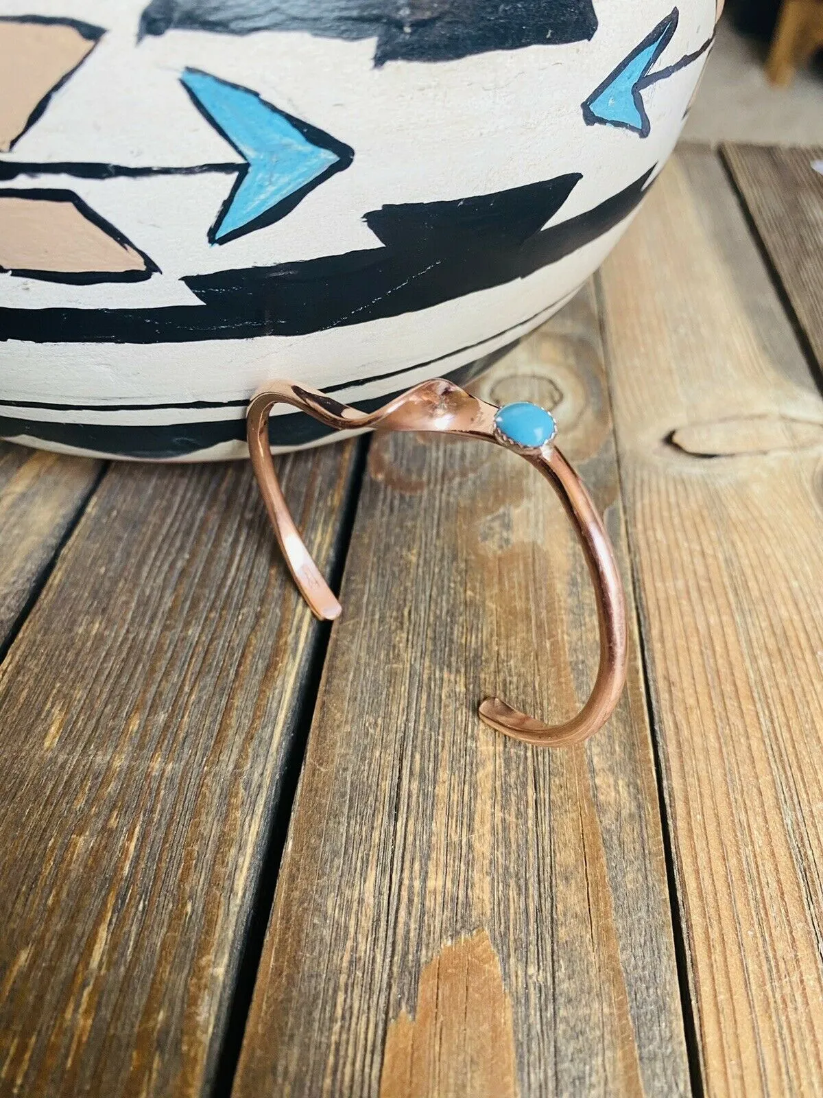 Navajo Turquoise & Copper Over Sterling Twisted Cuff Bracelet