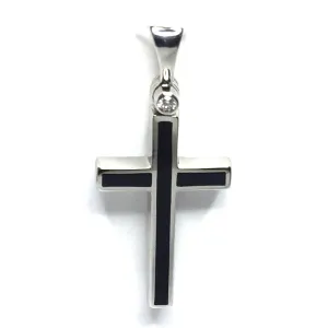 Onyx 3 Section Inlaid Cross .02Ct Diamond Pendant