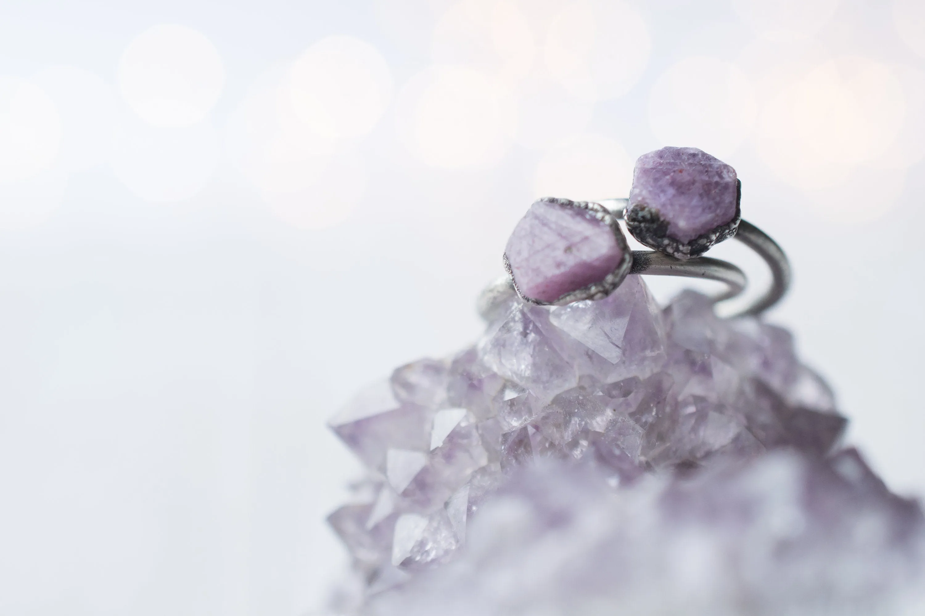 Oxidized Silver Ruby ring | Red ruby crystal ring