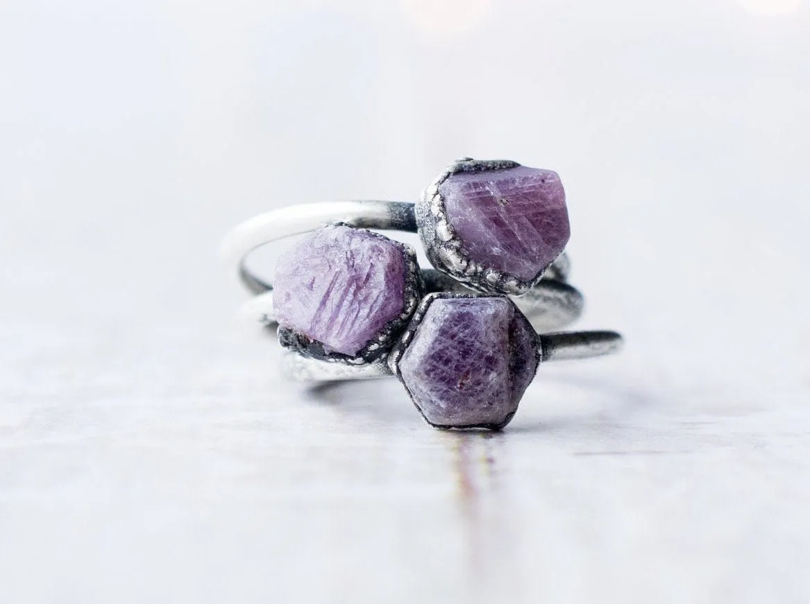 Oxidized Silver Ruby ring | Red ruby crystal ring