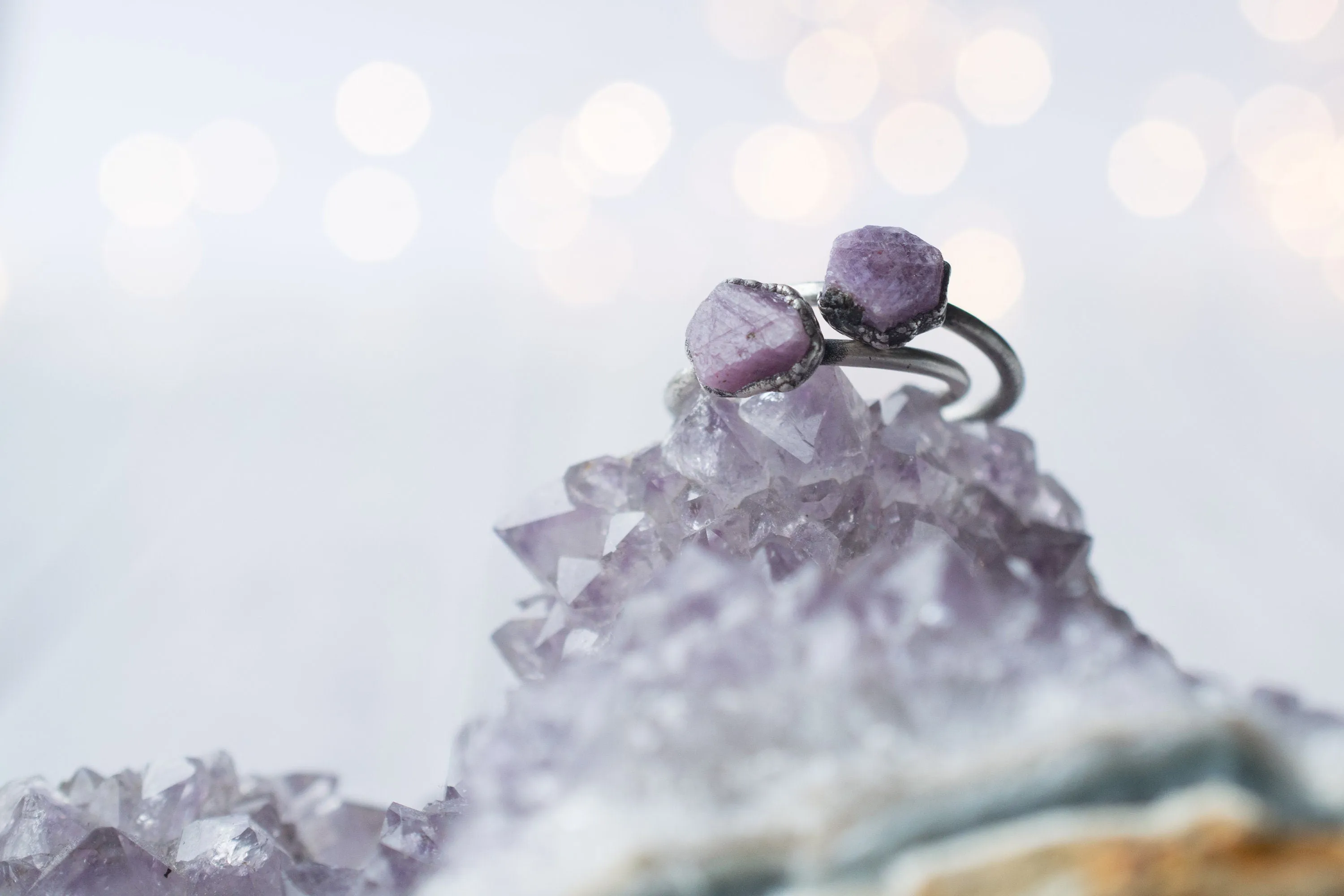 Oxidized Silver Ruby ring | Red ruby crystal ring