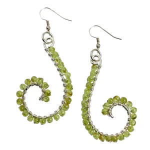 Peridot Wire Wrapped Sterling Silver Scroll Earrings