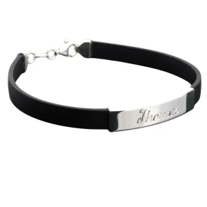 Personalised Sterling Silver Black Rubber Id Bracelet Hand Engraved