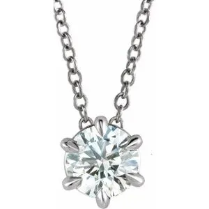 Platinum 3/4 CT Natural Diamond Solitaire 16-18" Necklace