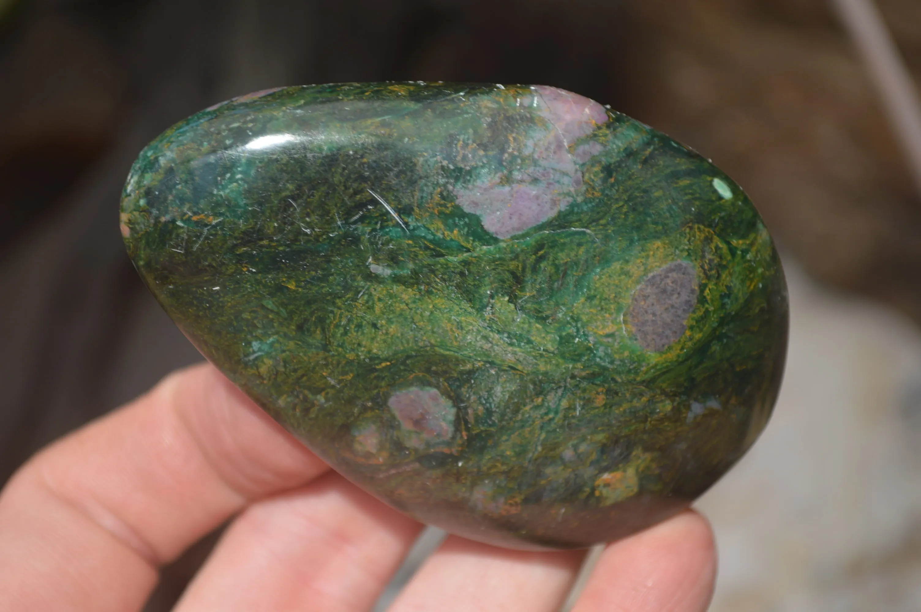 Polished Ruby Corundum In Chrome Verdite Palm Stones x 12 From Zimbabwe