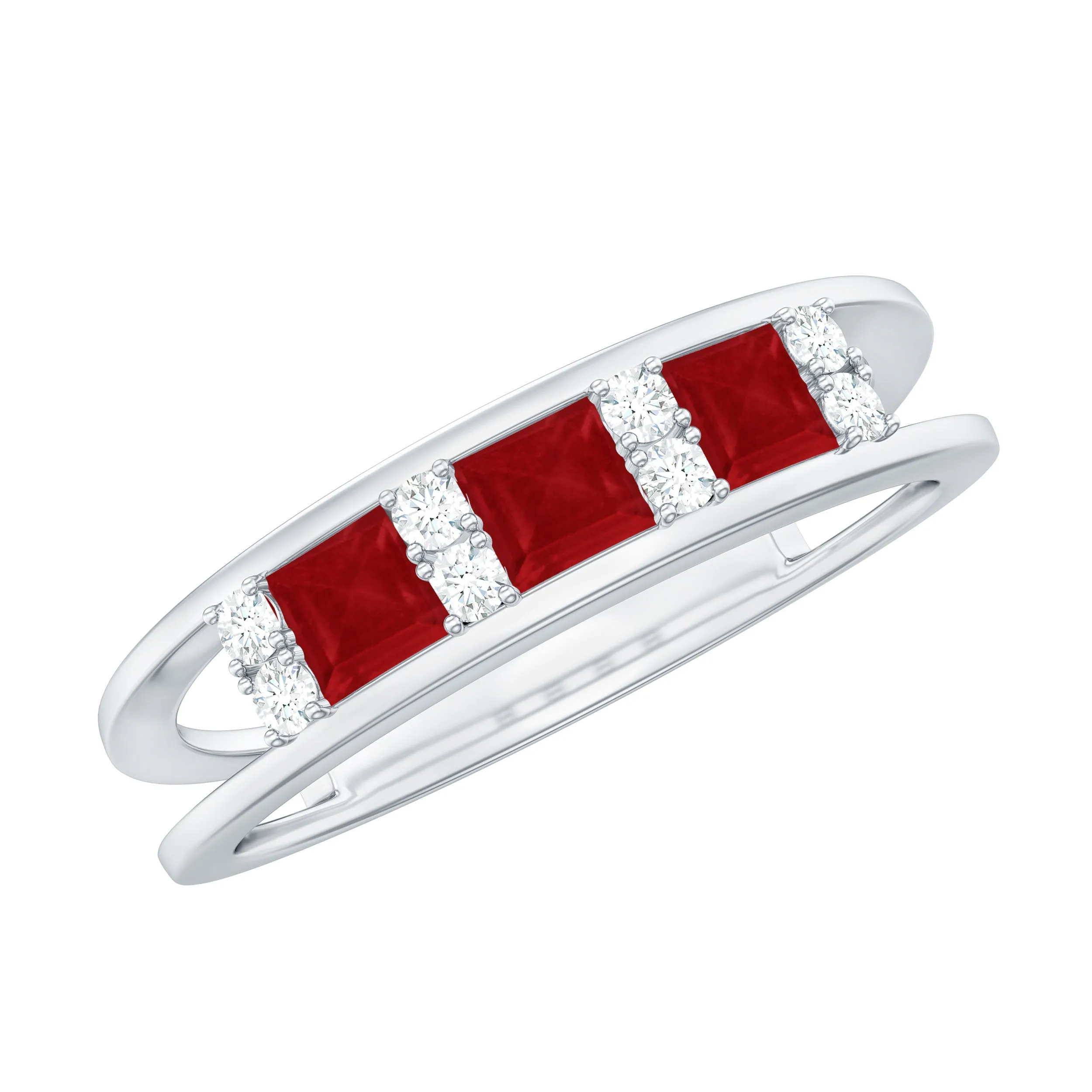 Princess Cut Ruby and Diamond Band Ring