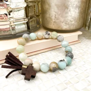 "Hayden" Wooden and Turquoise Cross Bracelet