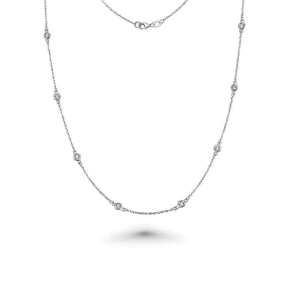 Ready to Ship 12 Stone Diamond By The Yard Necklace, Bezel Set Diamond Station Necklace in 14K Gold