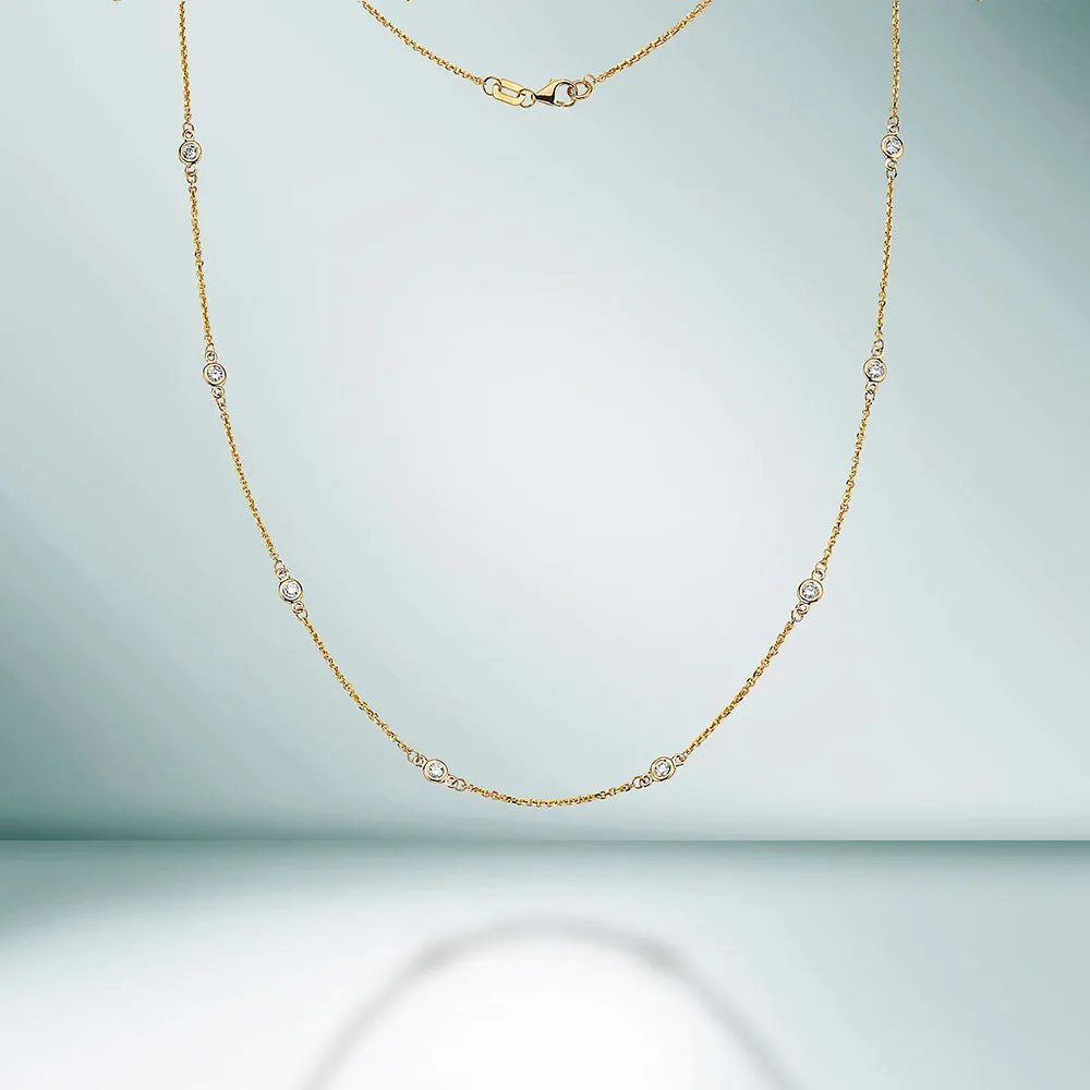 Ready to Ship 12 Stone Diamond By The Yard Necklace, Bezel Set Diamond Station Necklace in 14K Gold