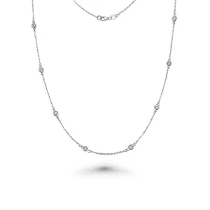 Ready to Ship 12 Stone Diamond By The Yard Necklace, Bezel Set Diamond Station Necklace in 14K Gold