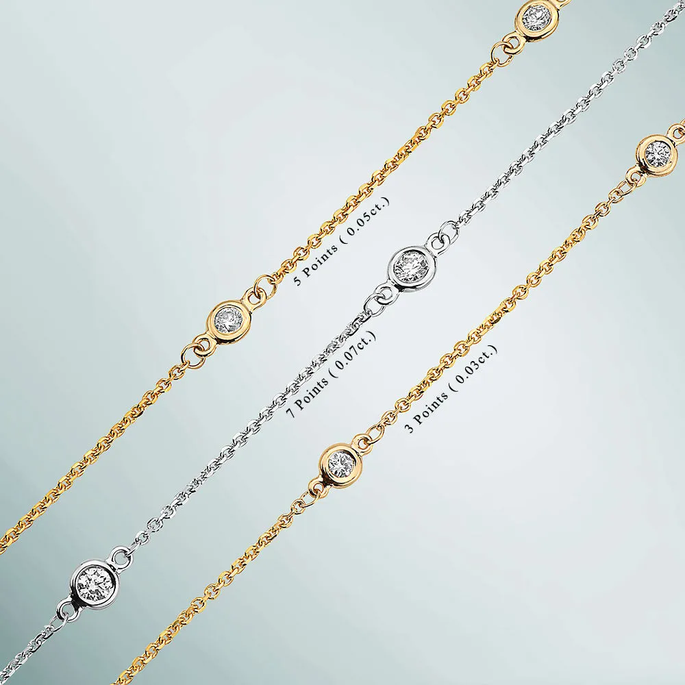 Ready to Ship 12 Stone Diamond By The Yard Necklace, Bezel Set Diamond Station Necklace in 14K Gold