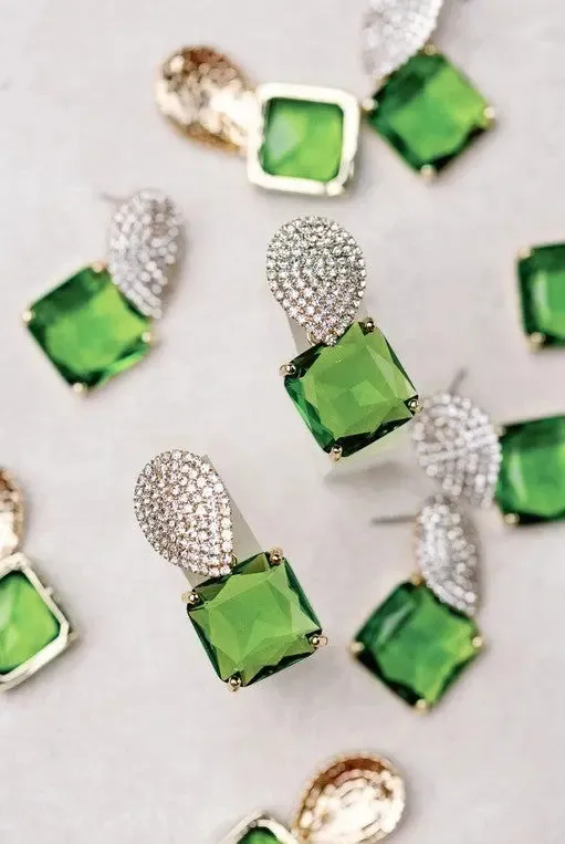 Retro Pave Crystal and Peridot Drop Earrings