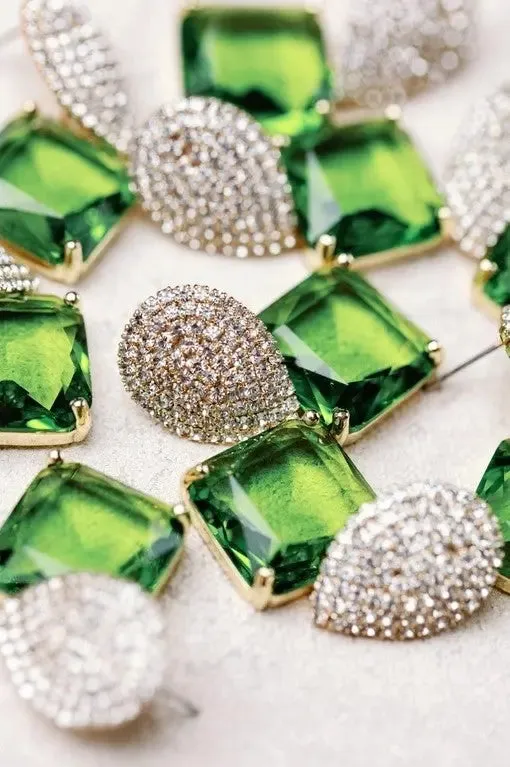 Retro Pave Crystal and Peridot Drop Earrings