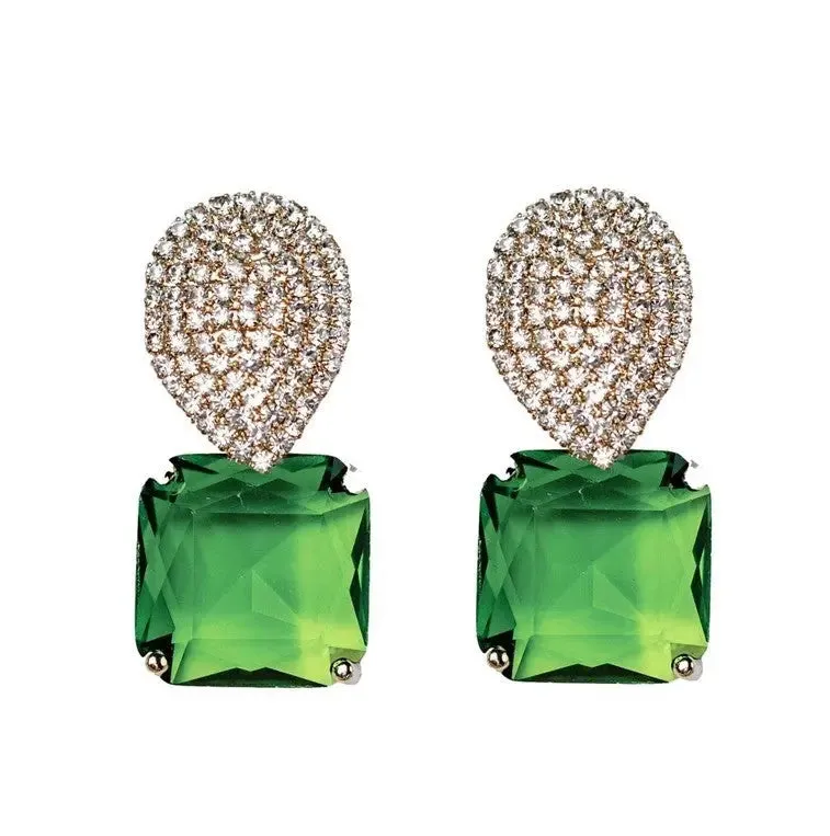 Retro Pave Crystal and Peridot Drop Earrings