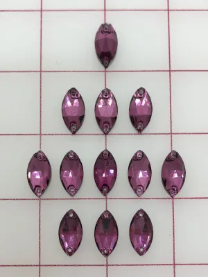 Rhinestones - 9x18mm Czech Bright-Cut Amethyst Navette Sew-On