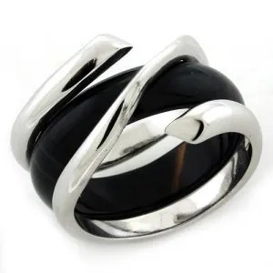 Rhodium 925 Sterling Silver Ring with Synthetic Onyx in Jet for Women Style LOAS1156