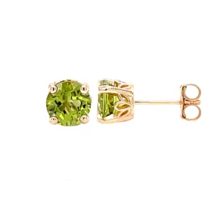 Round Peridot Stud Earrings 14K Gold Peridot Earrings August Birthstone