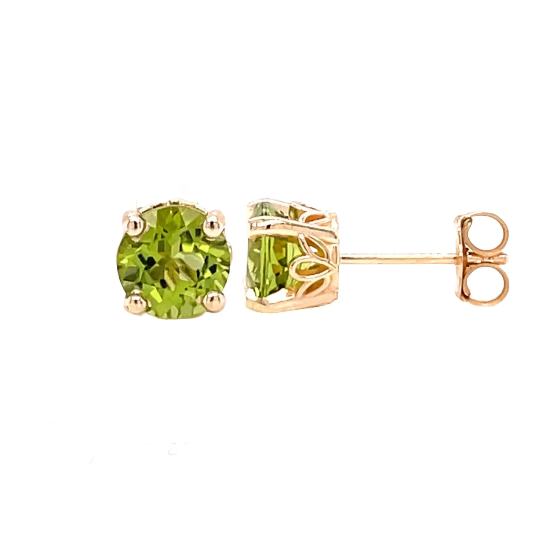 Round Peridot Stud Earrings 14K Gold Peridot Earrings August Birthstone