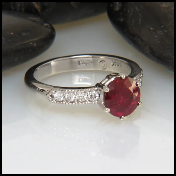 Ruby Solitaire with Diamond Band