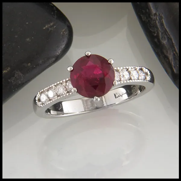 Ruby Solitaire with Diamond Band