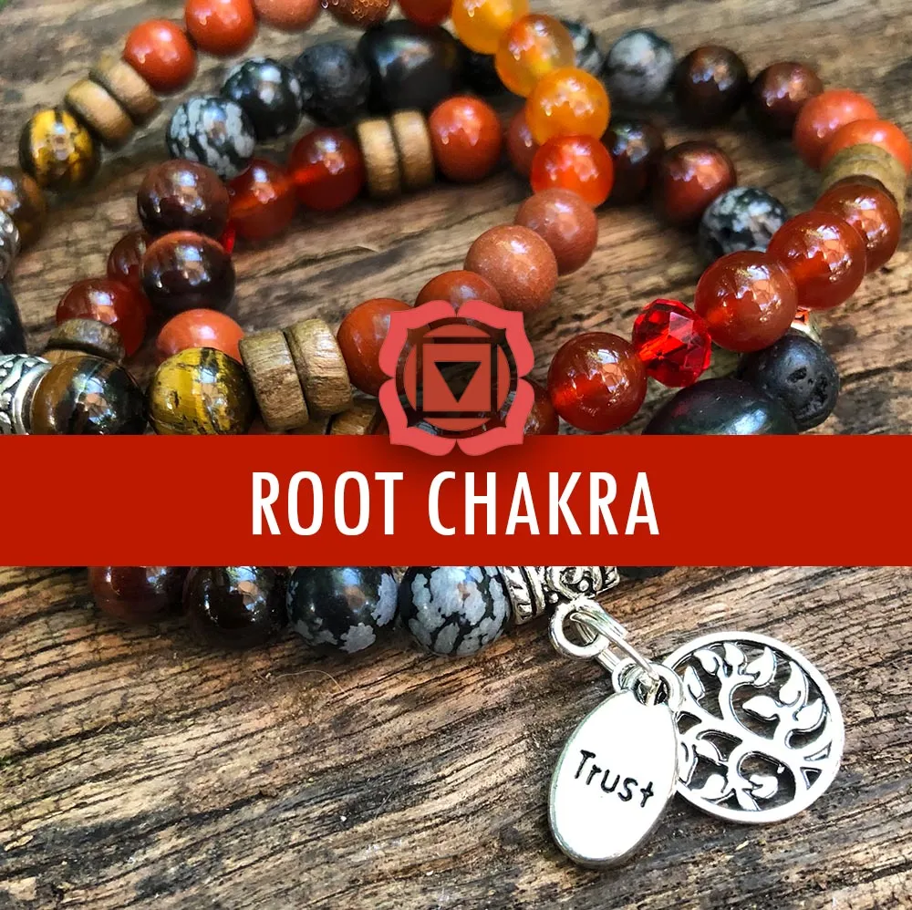 Shungite Amplified ROOT Chakra Bracelet ~ Tree of Life and TRUST Charms ~ Medium [#32]