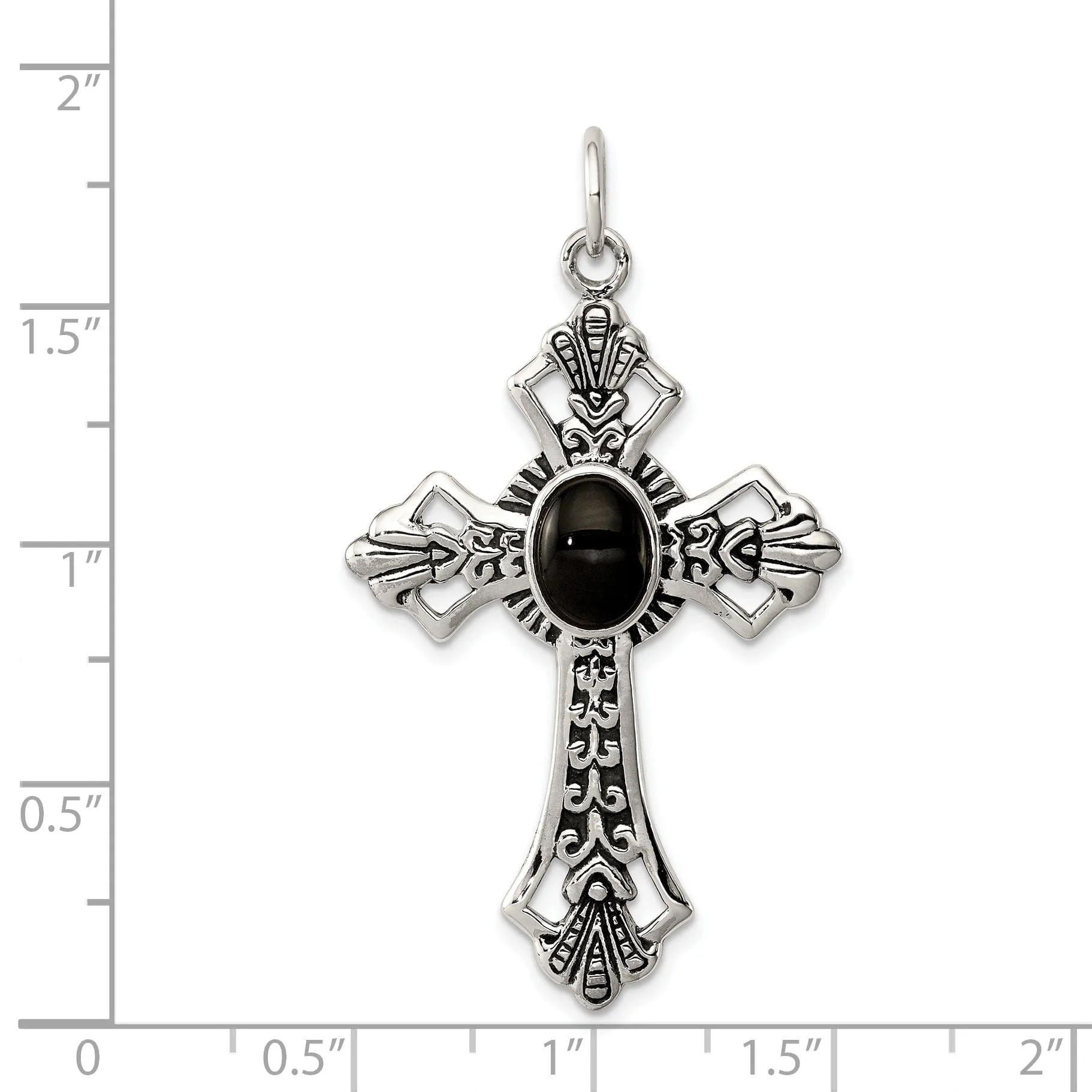 Silver Antique Polish Finish Onyx Cross Pendant