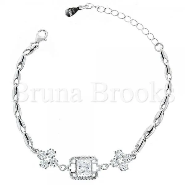 Sterling Silver 03.183.0001 Fancy Bracelet, Long Box Design, with White Cubic Zirconia, Polished Finish, Rhodium Tone