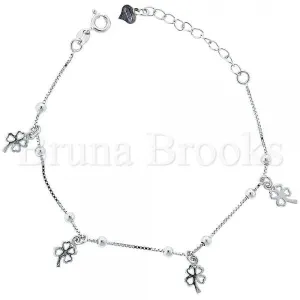 Sterling Silver 03.183.0066 Charm Bracelet, Flower Design, Rhodium Tone