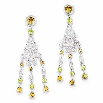 Sterling Silver Citrine Peridot Dangle Earrings