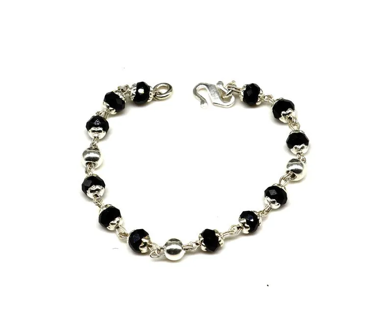 Sterling silver customized black beads Nazariya bracelet, protect from evil eyes, new born baby bracelet