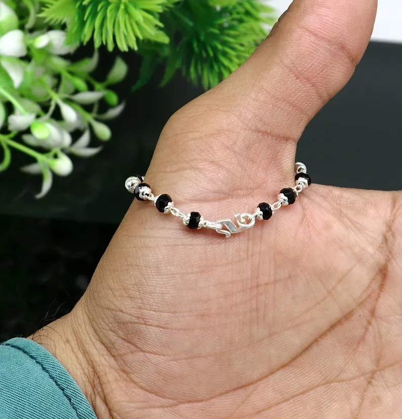 Sterling silver customized black beads Nazariya bracelet, protect from evil eyes, new born baby bracelet