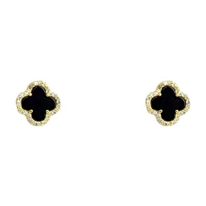 Sterling Silver CZ Clover Earrings with Black Onyx