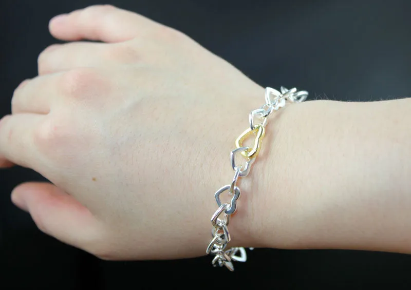 Sterling Silver Heart Linked Bracelet