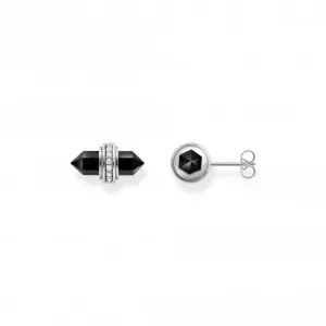 Sterling Silver Zirconia Hexagonal Black Onyx Earrings H2281-641-11