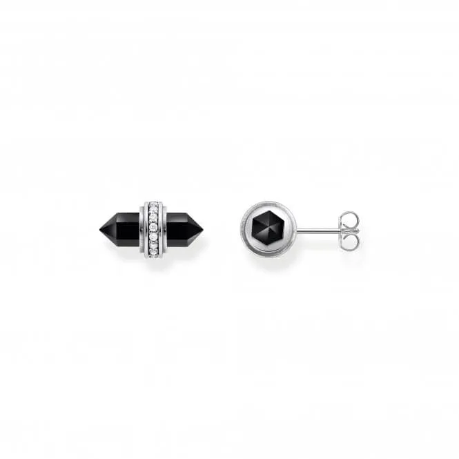 Sterling Silver Zirconia Hexagonal Black Onyx Earrings H2281-641-11