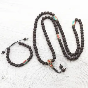 Tibetan Rudraksha Mala & Bracelet Set