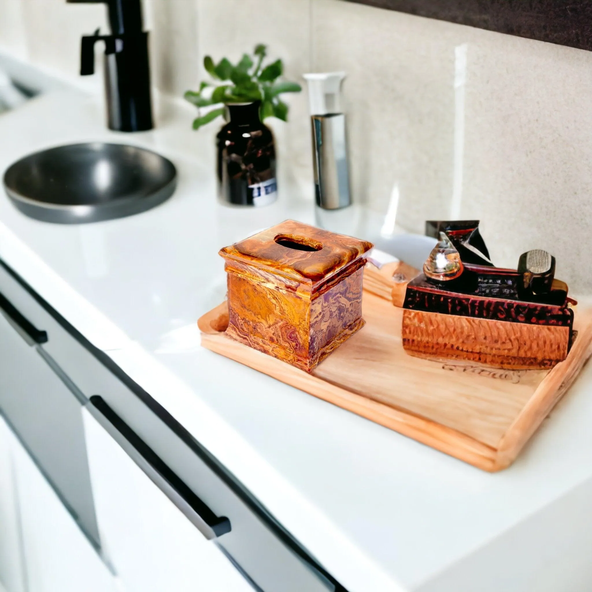 Tissue Box Holder of Multi Brown Onyx