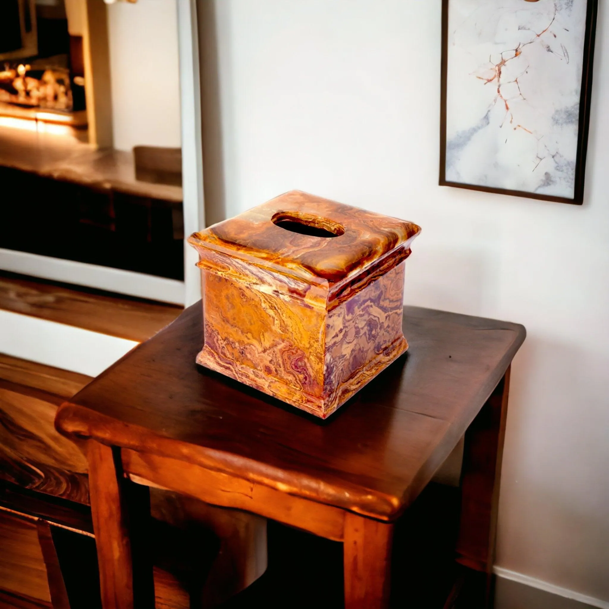 Tissue Box Holder of Multi Brown Onyx