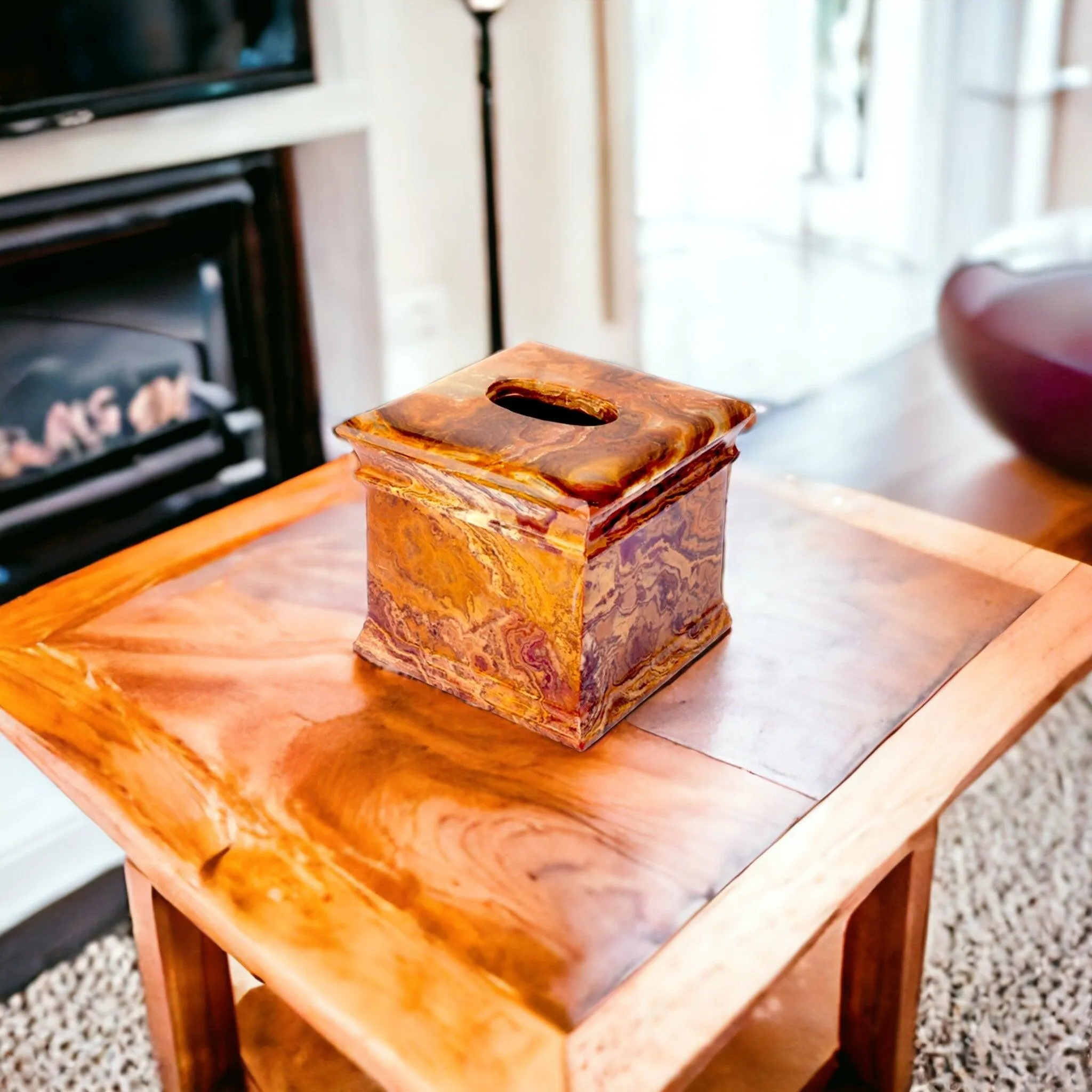 Tissue Box Holder of Multi Brown Onyx