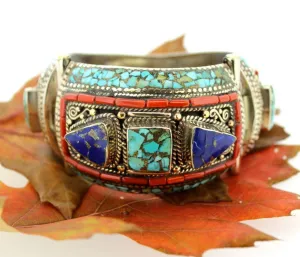 Traditional Tibetan Lapis and Turquoise Bracelet