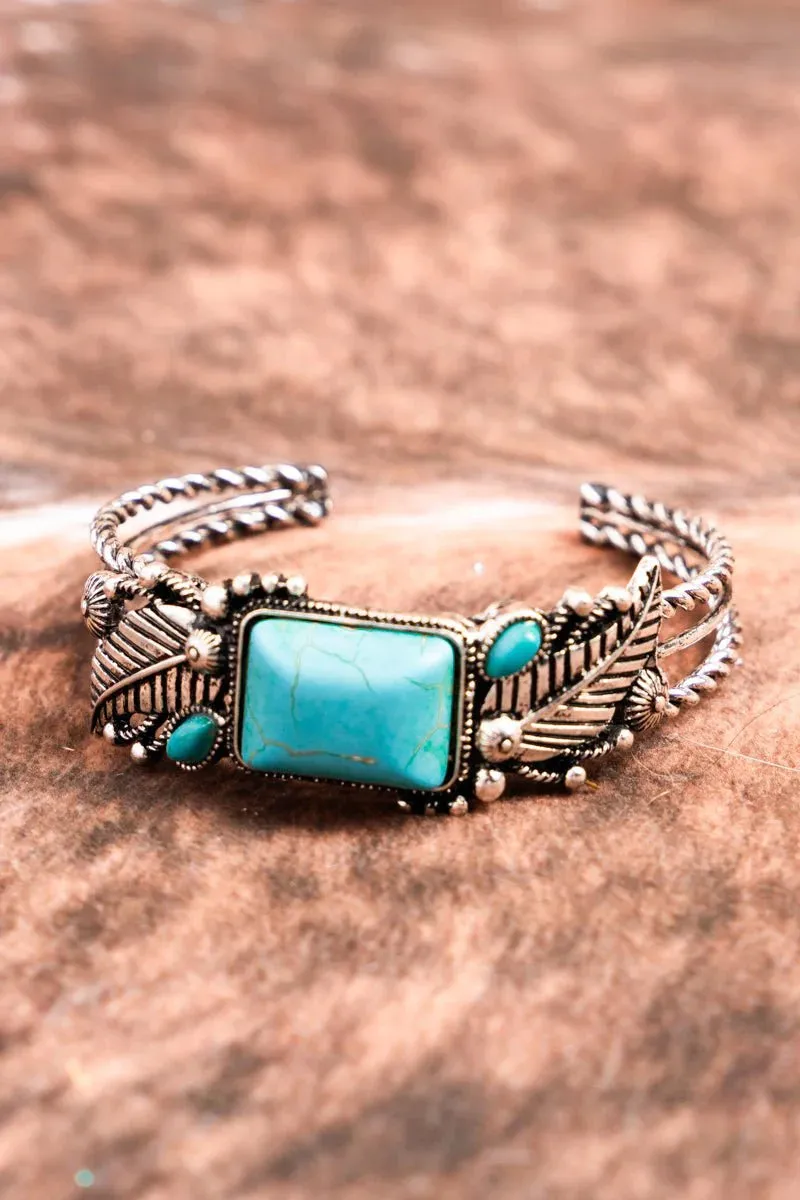 Turquoise and Silvertone Cuff Bracelet