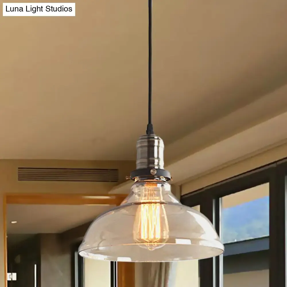 Vintage Glass Dome Hanging Pendant Light for Living Room - Clear/Amber