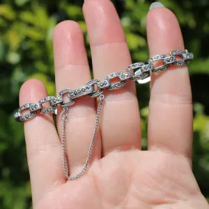 Vintage Oval  Link Sterling Silver & Marcasite Bracelet, 18cm